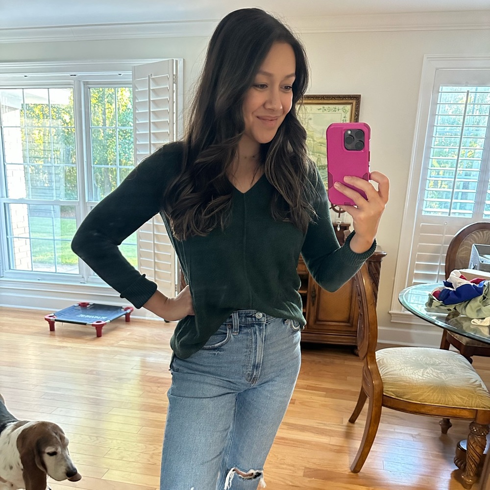 Old Navy Dark Green Tunic Sweater V Neck